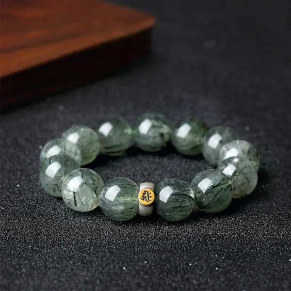 Wealth-Attracting Fortune-Gathering Premium Men's Prosperity Bracelet Natural Rare Green Phantom Quartz Bracelet Birthstone Guardian