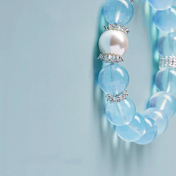 Ocean Blue Crystal Heart Bracelet with Crystal Pearls Women's Wealth-Attracting Jewelry