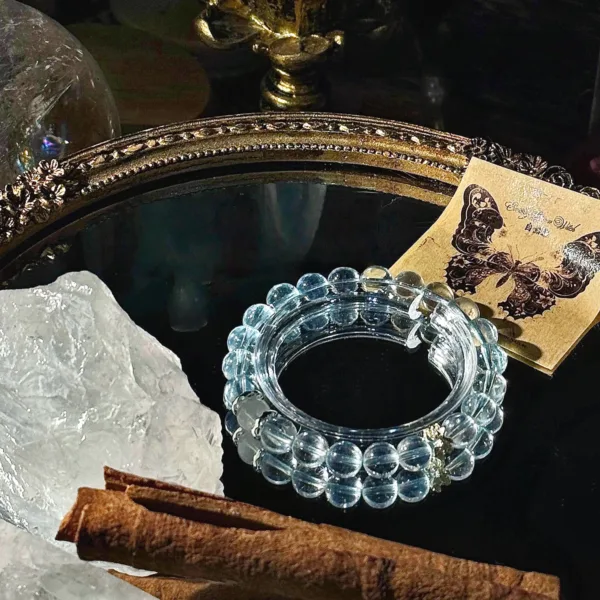 “All Thoughts Dissolve into Emptiness” Angel Blessing Series Natural Crystal Bracelet Aquamarine Snowflake Phantom Bracelet