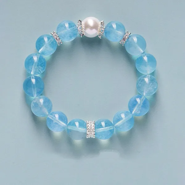 Ocean Blue Crystal Heart Bracelet with Crystal Pearls Women's Wealth-Attracting Jewelry