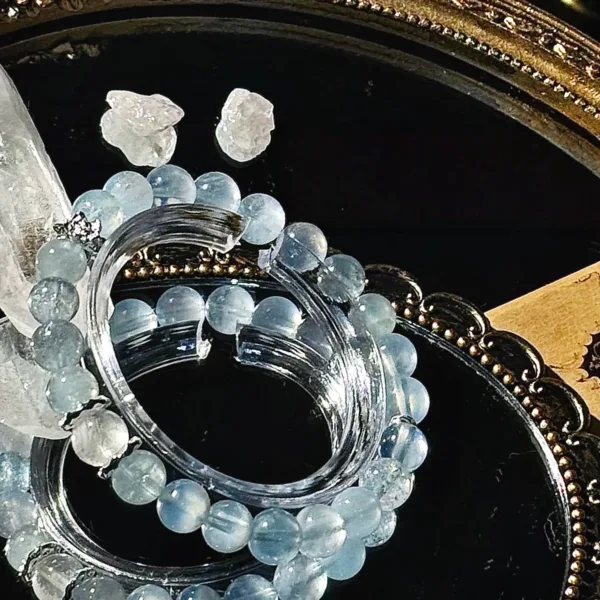 “All Thoughts Dissolve into Emptiness” Angel Blessing Series Natural Crystal Bracelet Aquamarine Snowflake Phantom Bracelet