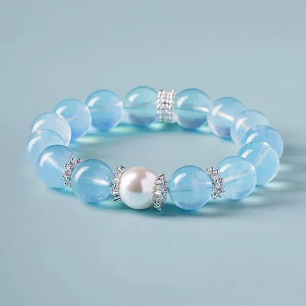 Ocean Blue Crystal Heart Bracelet with Crystal Pearls Women's Wealth-Attracting Jewelry