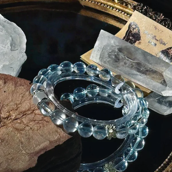 “All Thoughts Dissolve into Emptiness” Angel Blessing Series Natural Crystal Bracelet Aquamarine Snowflake Phantom Bracelet